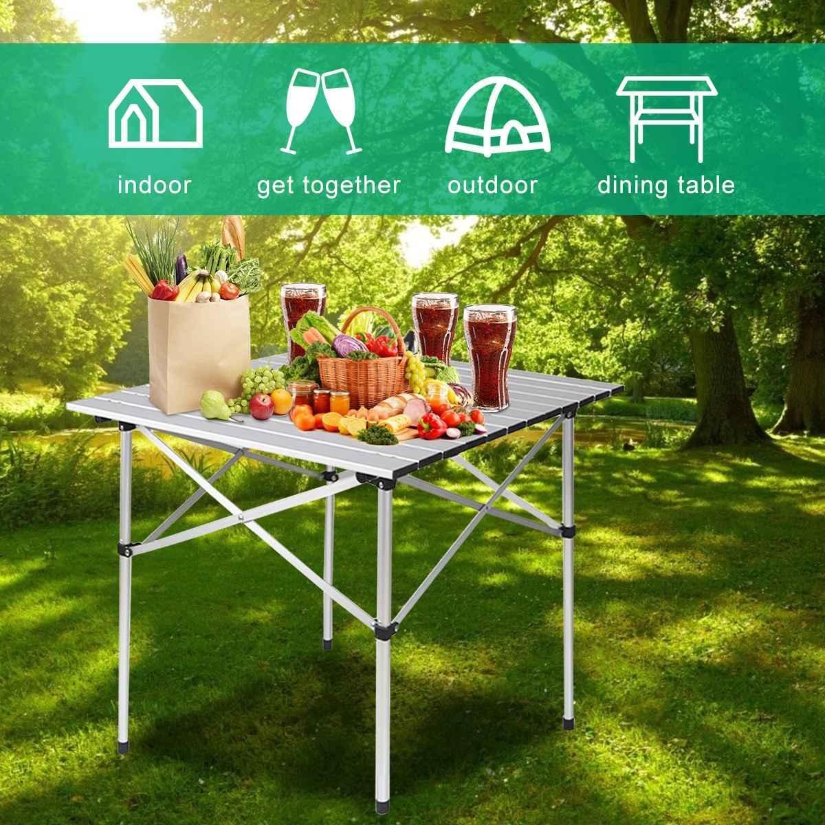 Baymate 70x70cm aluminiumlegering draagbare tafel tuinmeubilair opvouwbaar opvouwbaar camping wandelen bureau reizen buiten picknicktafel zilver