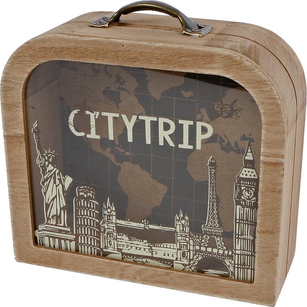 Gifts Amsterdam Spaarpot Citytrip 18 Cm Hout Bruin
