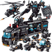 Brickzz | 8 in 3  Politievoertuigen - Politie - Politiewagen - Politieauto - Politiebureau - Helikopter - Politieman - Robot - Boef - Swat - Vrachtwagen - Politiewagens - City - 820 Bouwstenen - Compatibel met LEGO Politie - Geschikt voor LEGO