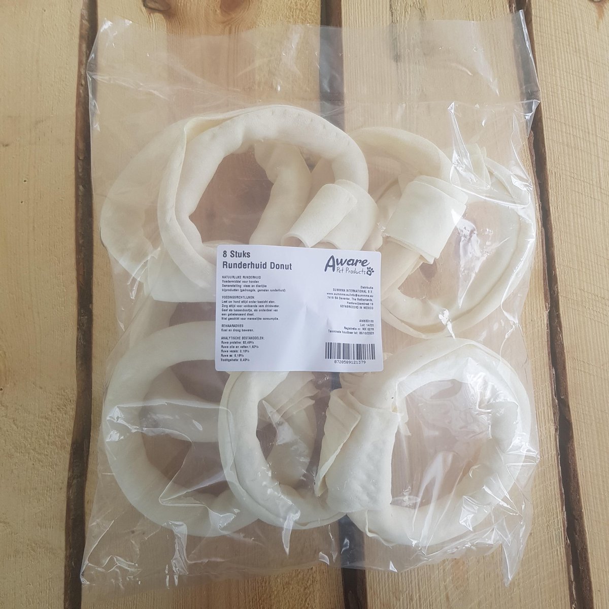 Runderhuid donut 14 cm - Hondensnacks - 8 stuks voordeelbundel - Hondenbot - Kauwstaaf hond - Kauwbotten hond - Hondensnacks gedroogd