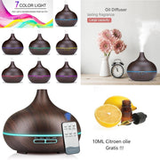 CPKG- Aromatic Therapy - Aroma Diffuser 550 ML - Geurverspreider - Luchtbevochtiger - Dark Wood Grain +10ml Citroen olie