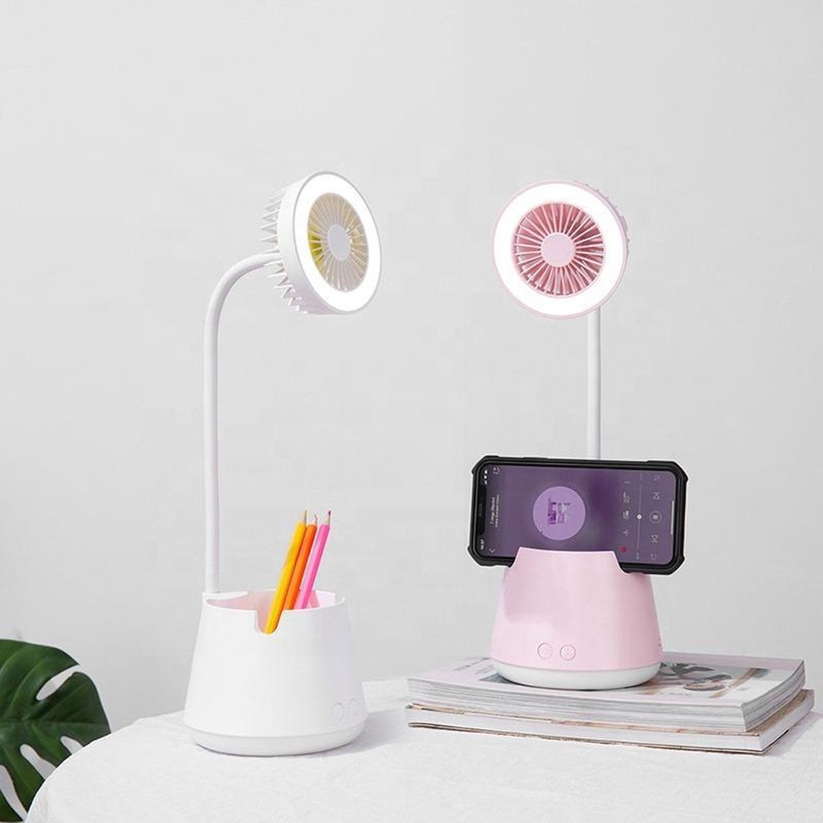 BrenLux - Ventilator met LED licht - Ventilator oplaadbaar - Mobile ventilator - Ventilator bureaulamp - Bureau organizer met pennenhouder en licht - Gsm houder met ventilator en licht
