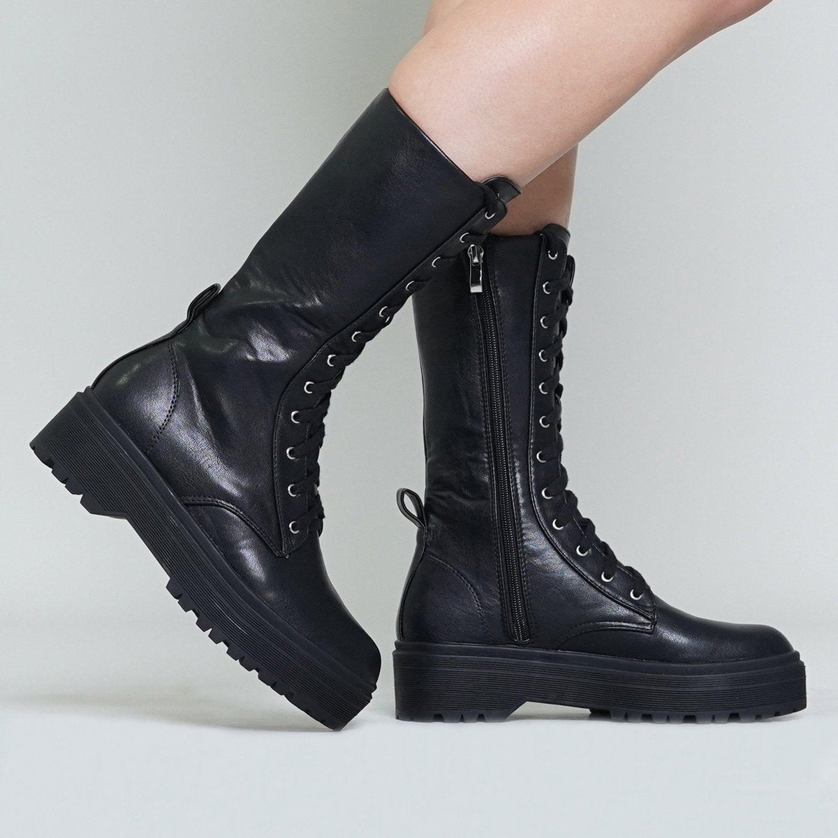 Hoge zwarte veter boots met rits Zwart / 38