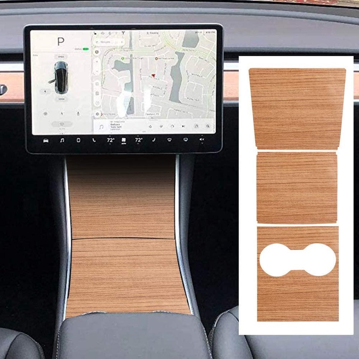 Tesla Model 3 Hout Wood Grain Wrap Set Middenconsole Auto Interieur Accessoires Nederland en België
