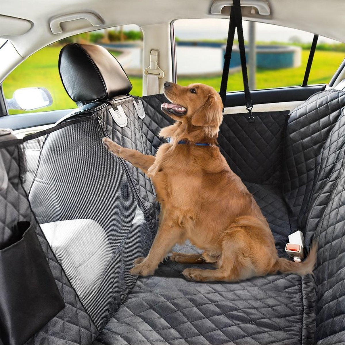 TBG Waterdichte Hond Auto Seat Cover View Mesh Huisdier Kat Hond Carrier Hangmat Protector Auto Achter Achterbank Mat Voor Huisdier Reizen Black
