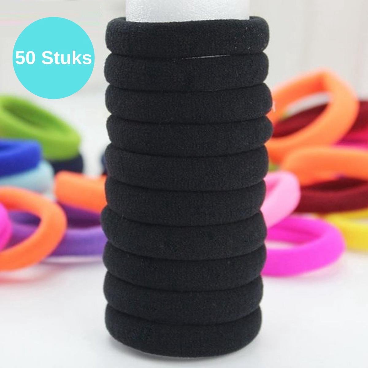 50 x Haarelastiekjes - Hair Ornaments - Rubber Scrunchie - Elastic Hair Bands - Ties - Rope - Headwear - Gum - Hairband - Headband - Ponytail Holders - Zwart