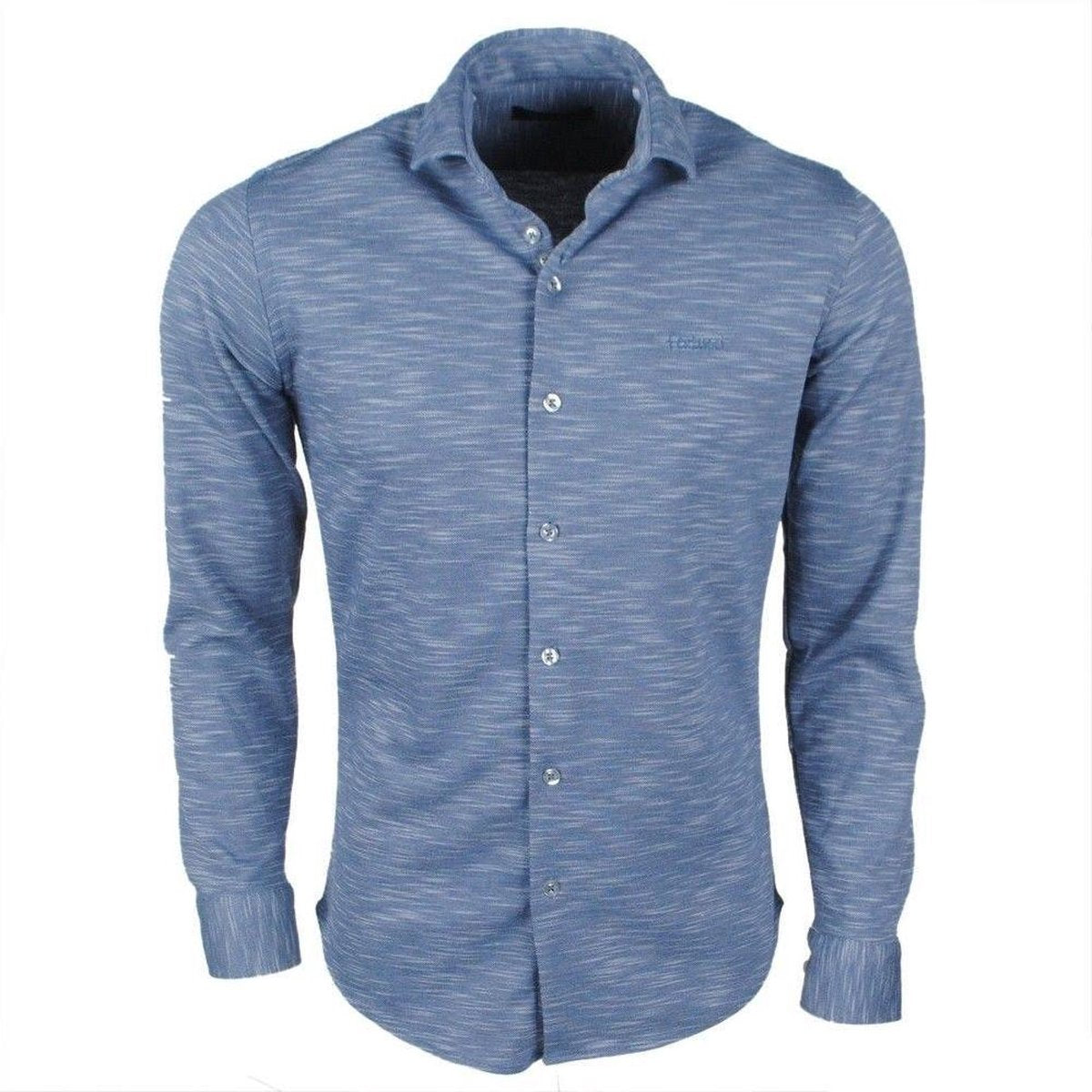 Ferlucci Heren Overhemd - Tricot Superstretch - Navy  Melee