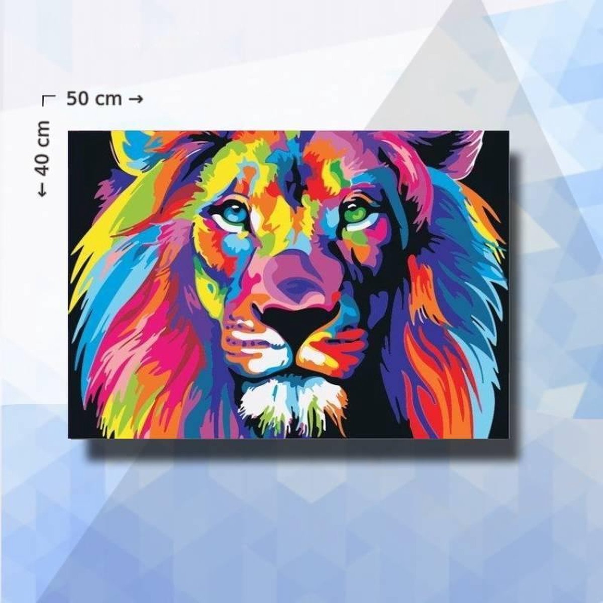 Diamond Painting Pakket Kleurrijke Leeuw - ronde steentjes - 50 x 40 cm