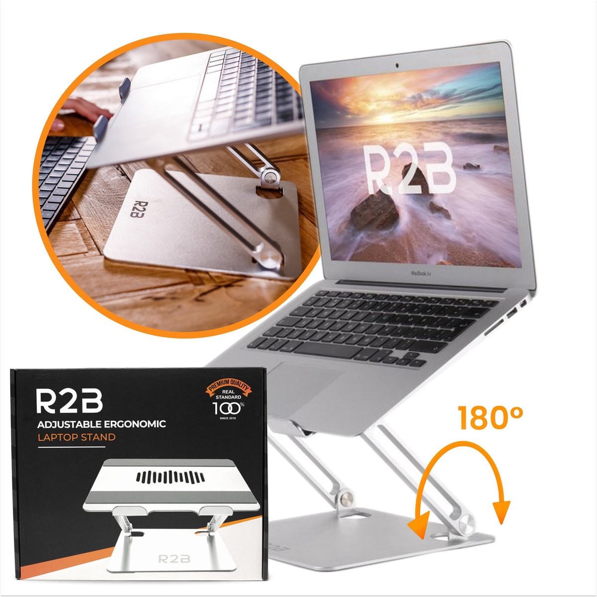 R2B Laptop standaard verstelbaar en opvouwbaar - Geschikt voor laptops en tablets - 10 t/m 17 inch