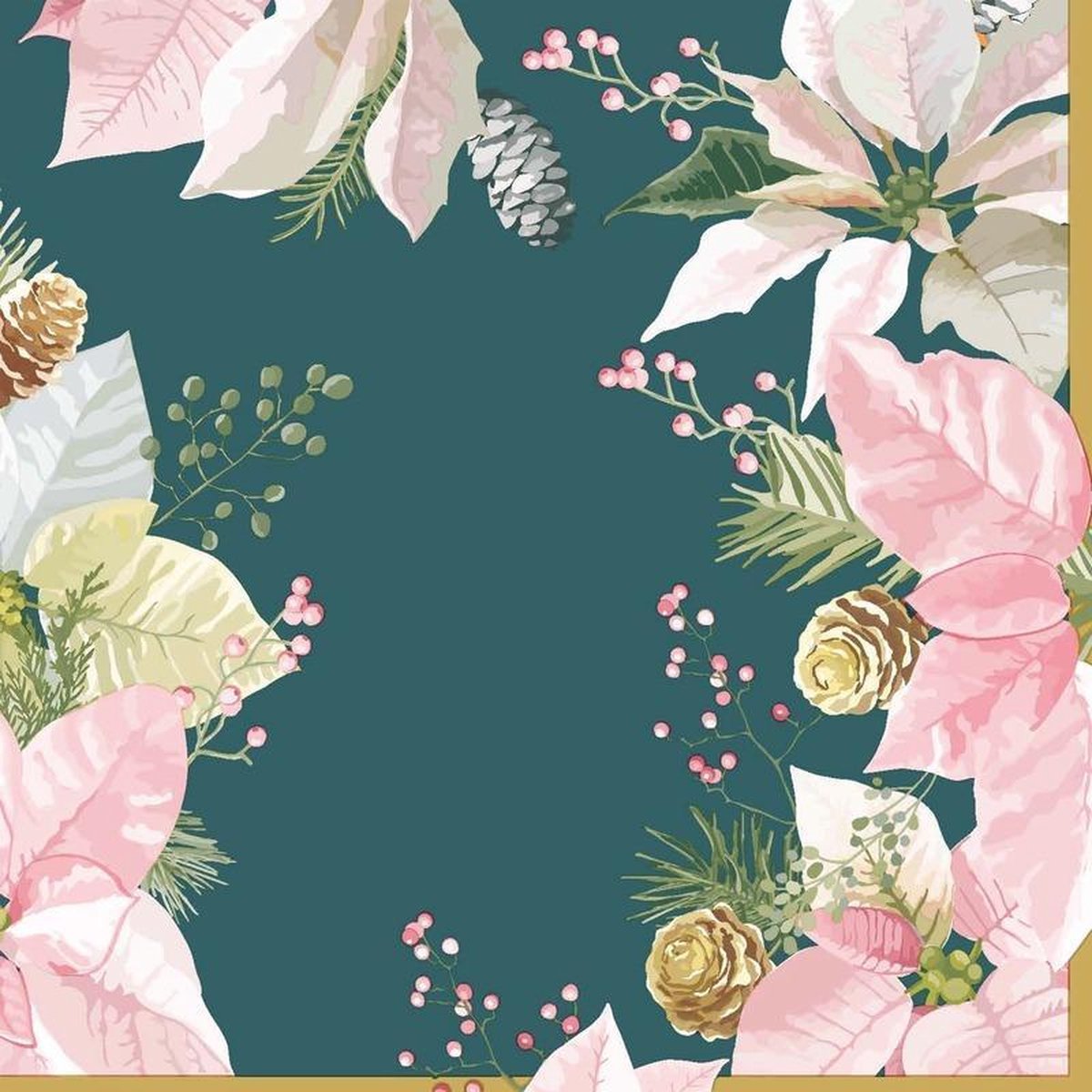 20x Kerst servetten groen/roze Kerstster bloemen 33 x 33 cm - Kerstdiner tafeldecoratie versieringen - Papieren wegwerpservetten 3-laags
