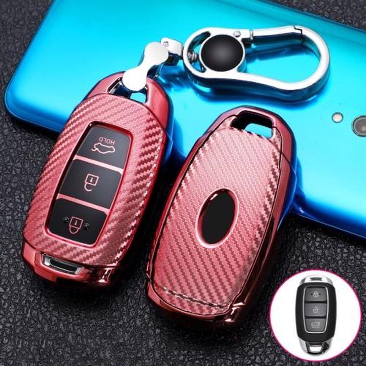 Voor Hyundai IX35 Smart 3-knops Auto TPU Sleutel Beschermhoes Sleutelhoes met Sleutelring (Roze)
