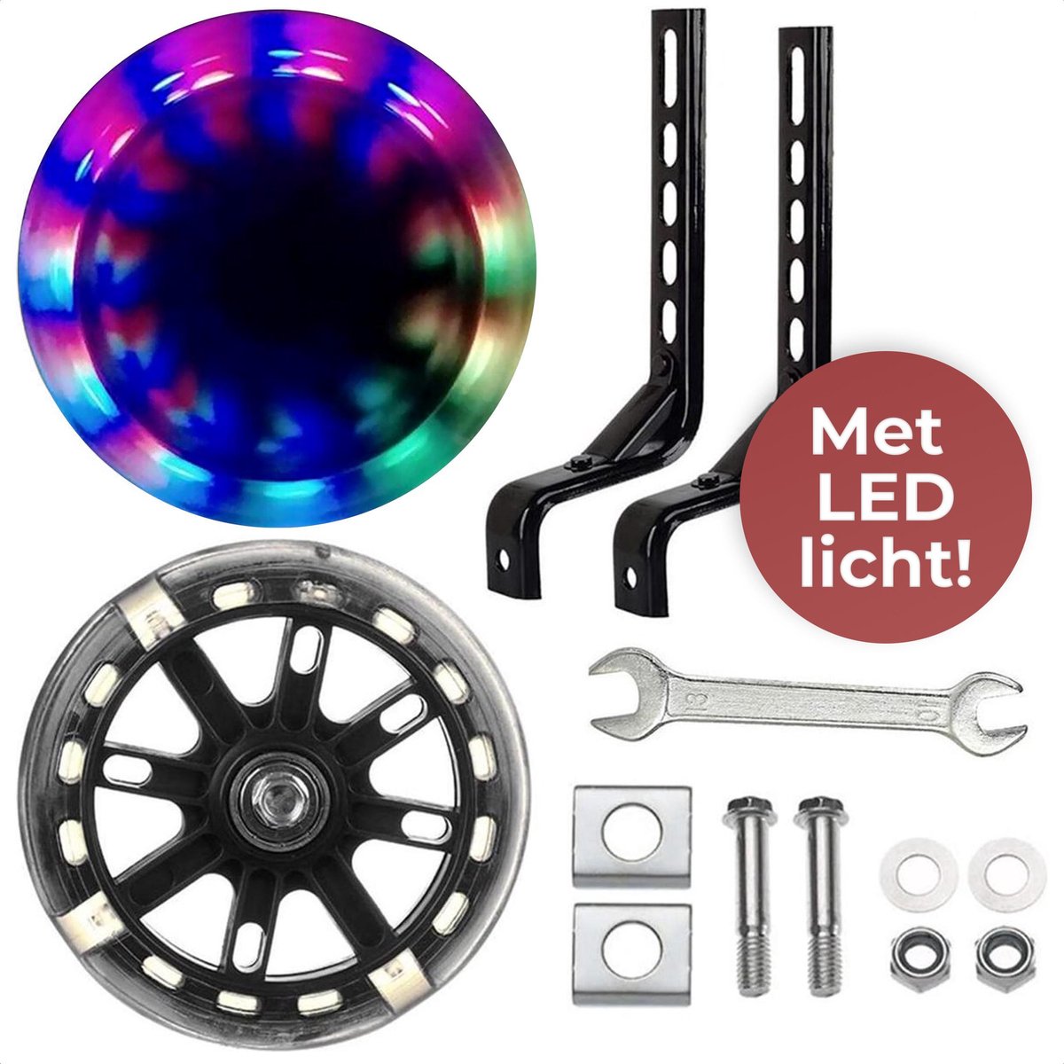 Zijwieltjes - 12 tot 20 Inch - Inclusief installatie set - LED lichtjes Zijwieltjes voor Kinderfiets - Zwart - Zijwielen- zijwieltjes 12
