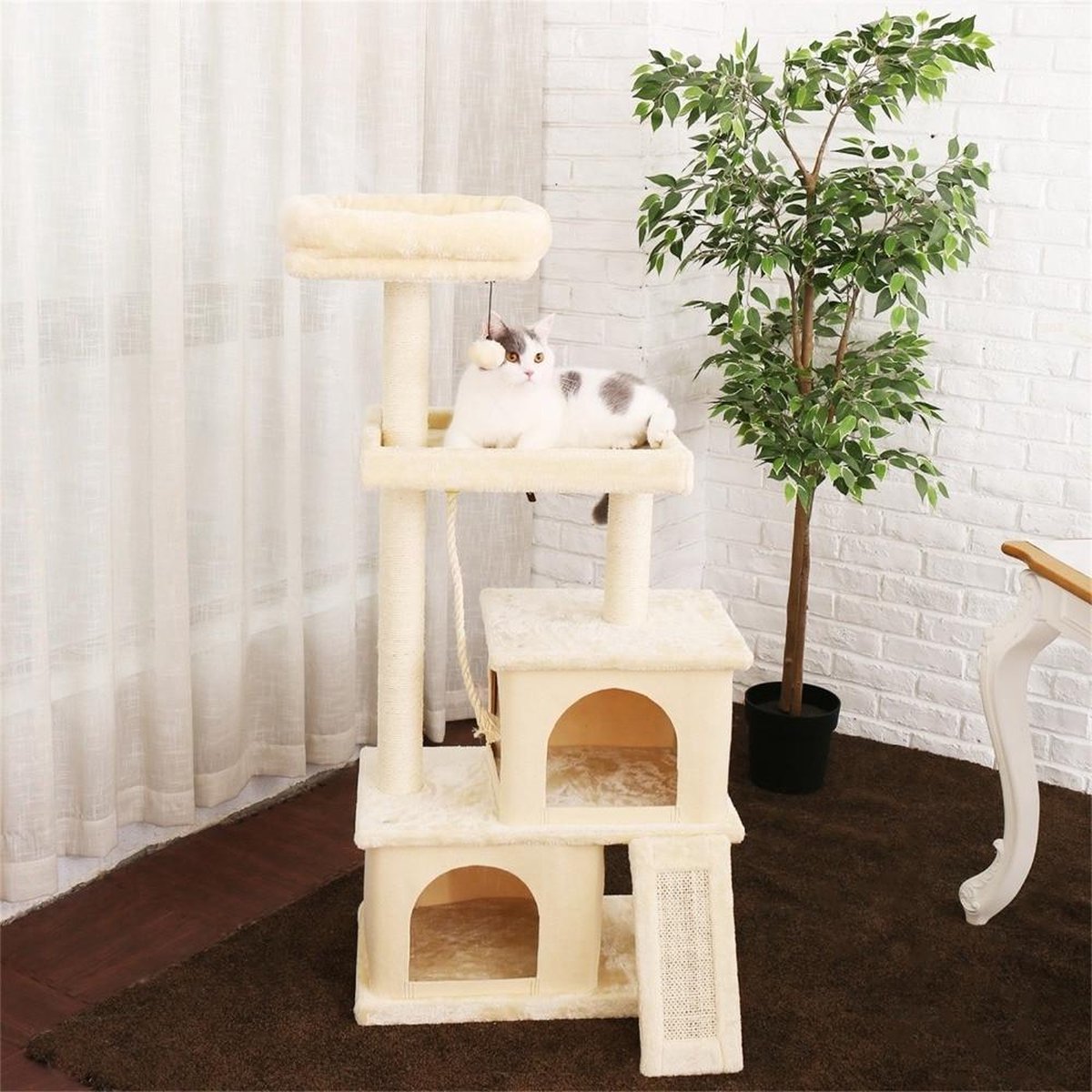 Baymate Huisdier Krabpaal Toren Condo Huis Krabpaal Speelgoed voor Kat Kitten Kat Springen Speelgoed met Ladder Spelen Boom AMT0030BG