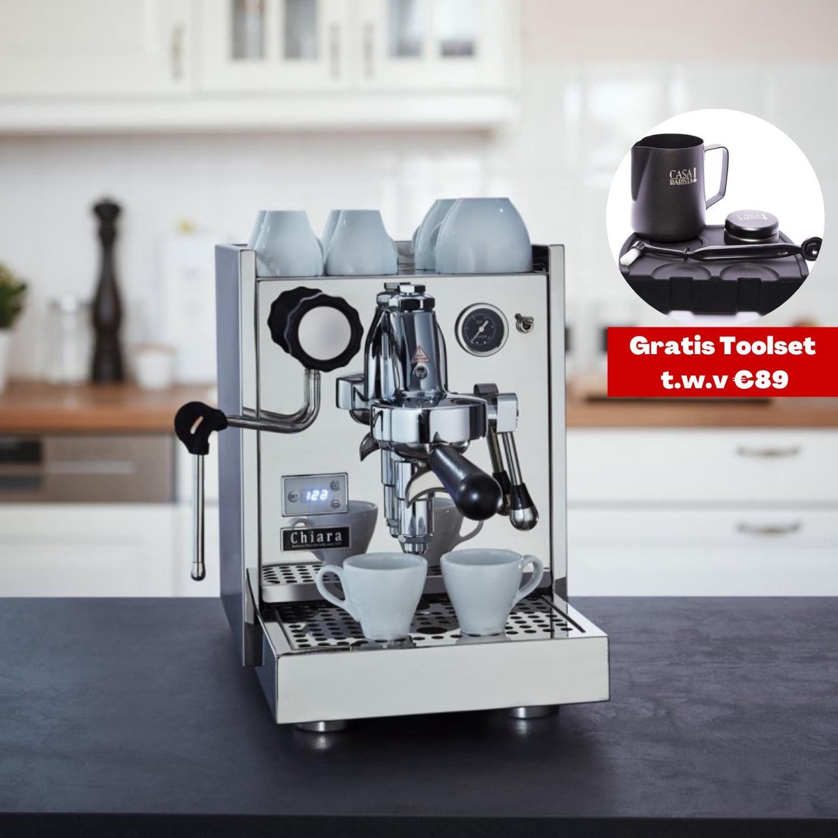Bellezza Chiara V - Espressomachine - Barista Koffiemachine - Inox - Pistonmachine - Barista - Inclusief Gratis CasaBarista Toolset