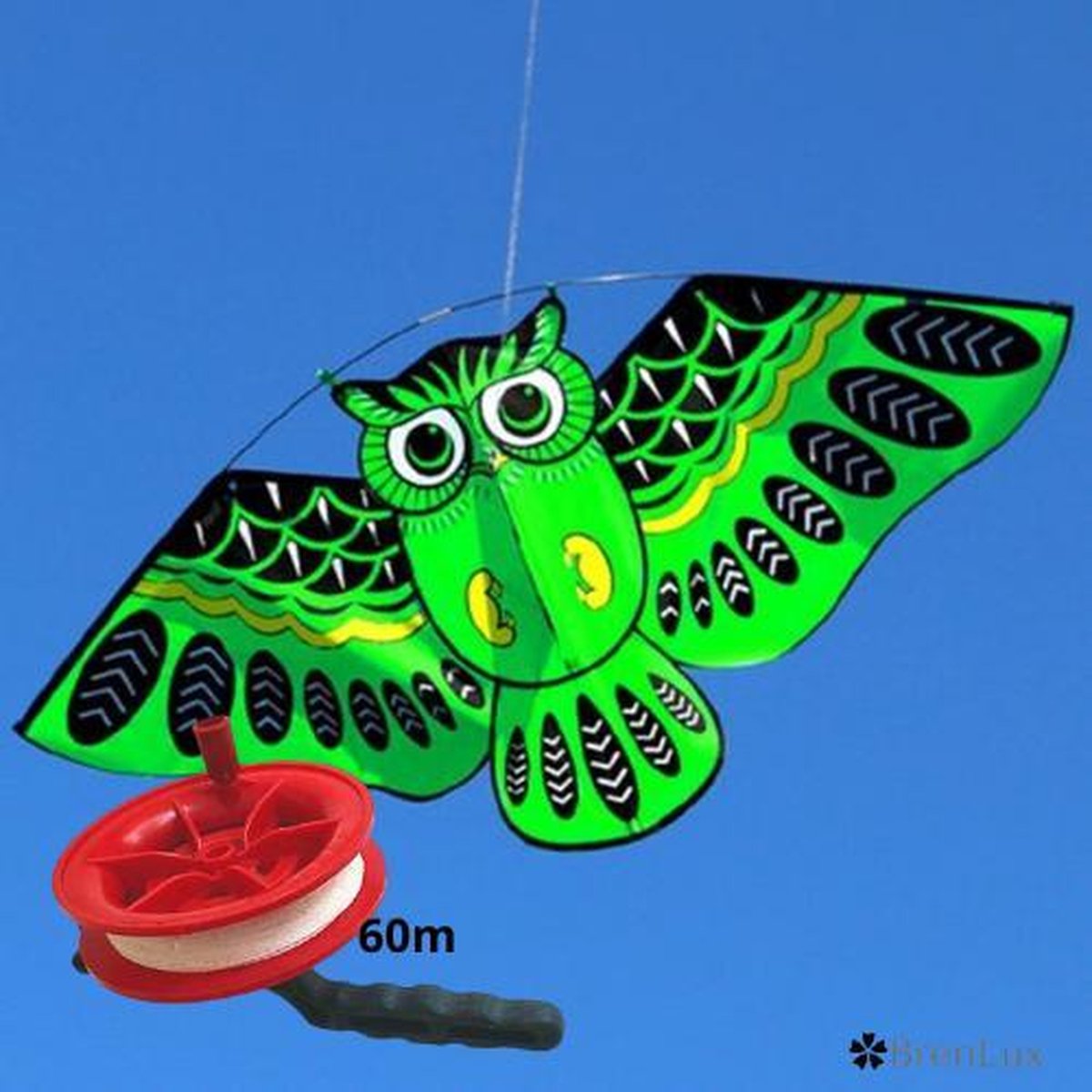 ✿BrenLux ®  Windvlieger - Windvlieger Uil 60 meter touw - Vlieger met 60 meter lijn - Windvlieger - Strandvlieger - Vlieger 110 x 50cm