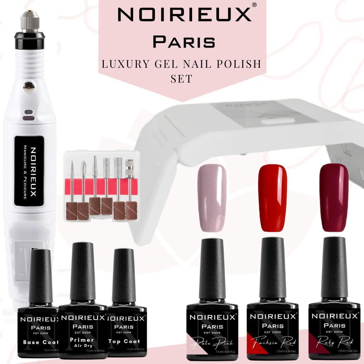 Gellak starterspakket - Gellak - 3 top kleuren gellak nagellak - UV led lamp - Elektrische nagelvijl - Manicure set - Nagellak set