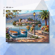Diamond Painting pakket Uitzicht op het Meer - vierkante steentjes - 40 x 30 cm