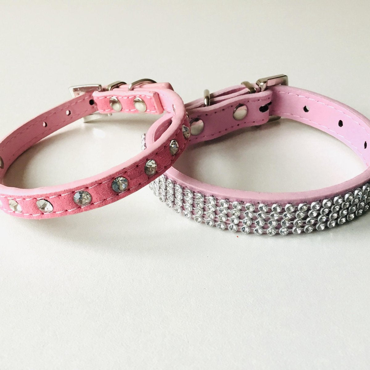 Roze Hondenhalsbanden Leer - 2 Stuks - Strass - 19