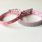 Roze Hondenhalsbanden Leer - 2 Stuks - Strass - 19