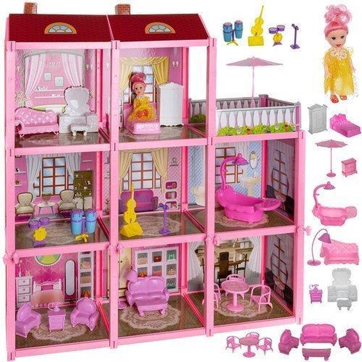 Fantastisch Poppenhuis - Poppenhuis Villa - Speelgoed poppen - Speelgoed - Doll House - Poppenhuis met pop - Inclusief Meubels