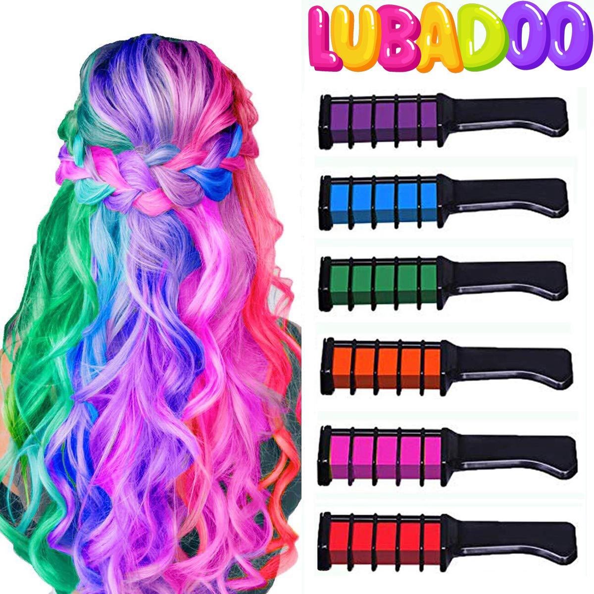 LUBADOO - Haarkrijt - Haarkrijt voor Kinderen - Haarmascara - Hair chalk - Haarkrijt kam - Haarstift - lol - Haarverf - Geschikt voor Kinderfeestjes - Feestje - Veel Kleuren - Paars - Groen - Blauw - Roze - Oranje - Rood - Incl. 6 kammen / Houders