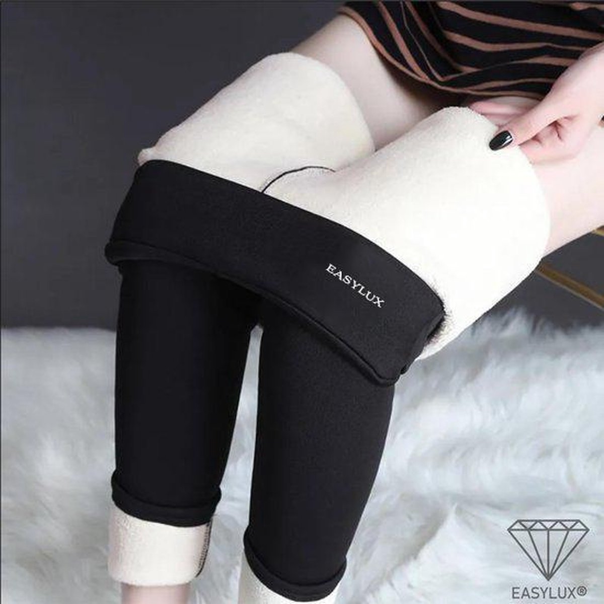 Easylux Fleece Deluxe™ - Maat L - Zwart - Fleece legging - Legging dames - Thermo legging dames - Buiten Kleding - Kleding vrouwen