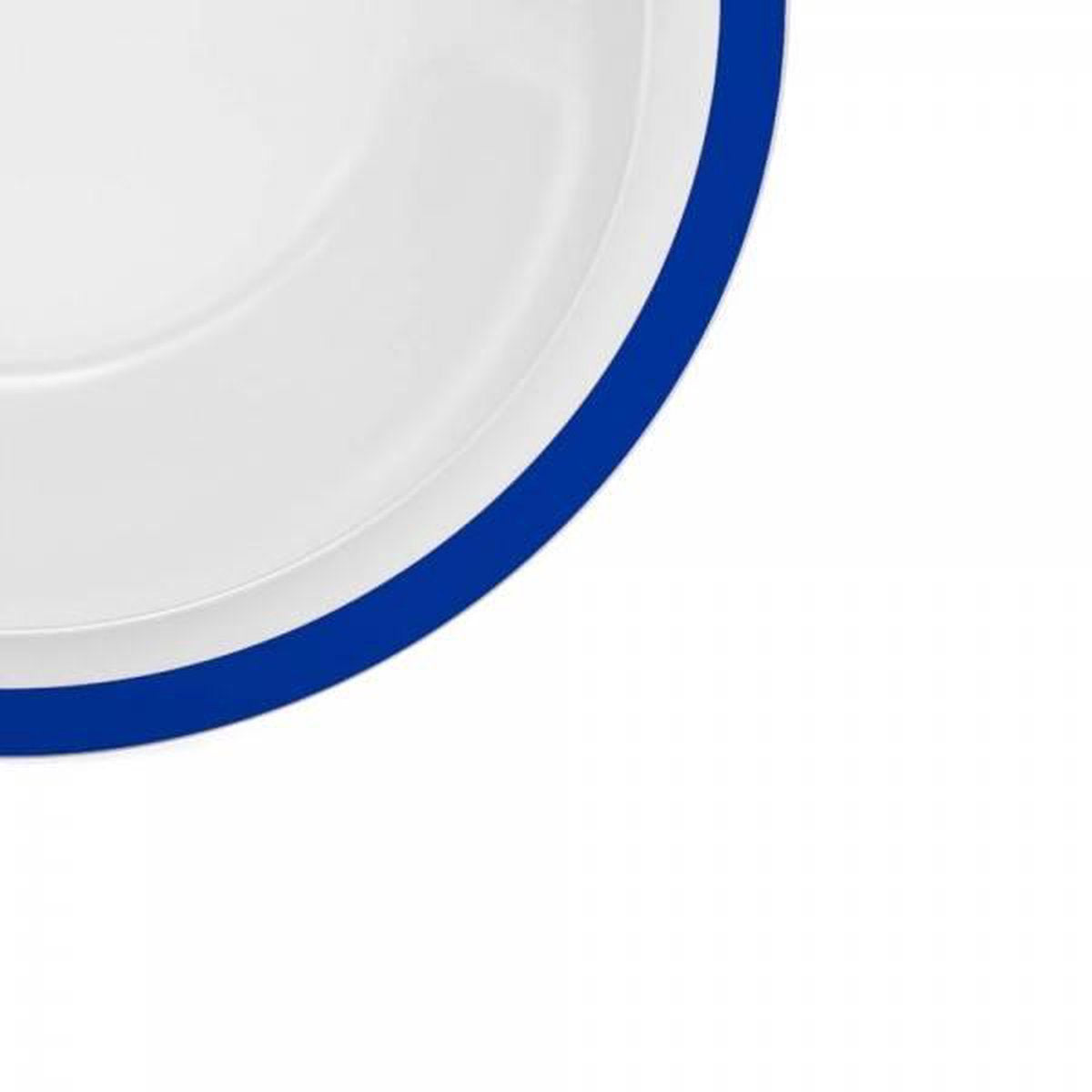 Servies Melamine Klassik 22 cm soepbord - wit met blauwe rand