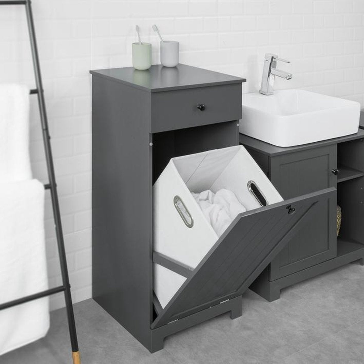 Simpletrade - Linnenkast - Waszak - Wasmand - Grijs - 40 x 90 x 38 cm