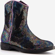 Groot leren meisjes cowboy western enkellaarsjes - Zwart - Maat 34