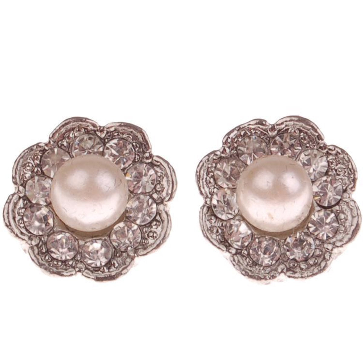 Dames oorbellen bloem met strass en parel