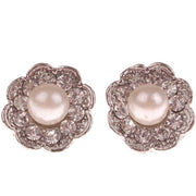 Dames oorbellen bloem met strass en parel