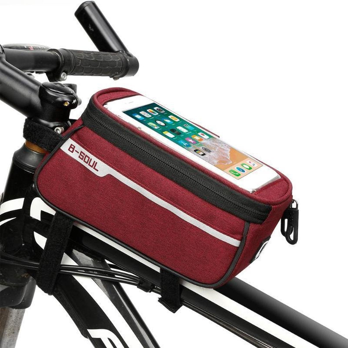 Frametas voor Smartphone - Telefoonhouder Fiets - Universele Fietstas - Extra Opbergruimte - Powerbank | Rood