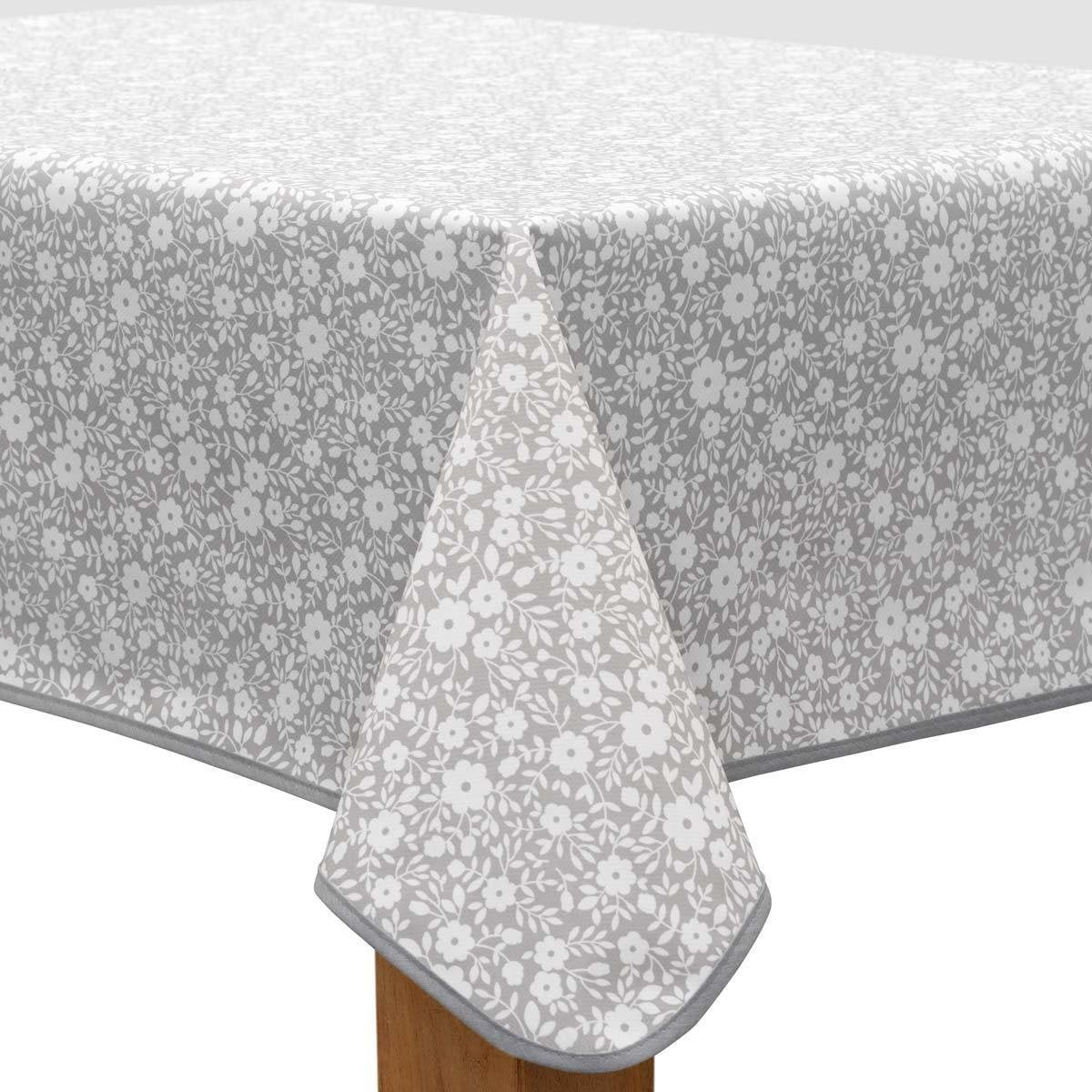 MixMamas Vierkant Tafelzeil - 140 cm - Bloemetjes Grijs/Wit