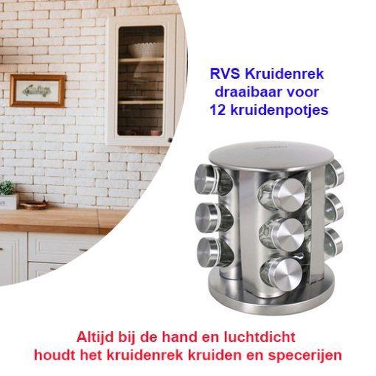 Kruidenrek RVS draaibaar voor 12 kruidenpotjes