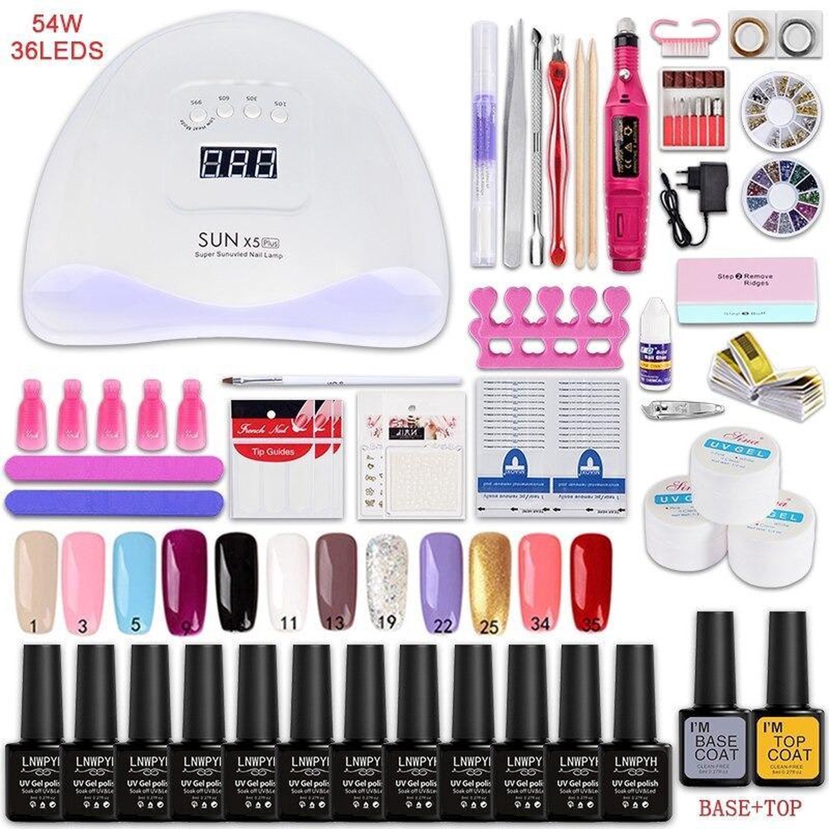 Nagellak Set - Nagellakset - Nagel Extension - Nagelextension - Kit - 54W Uv Led Lamp - Elektrische Manicureset - 35000 Rpm Nagel frees - Manicure Set - gereedschap - Nagel Kit