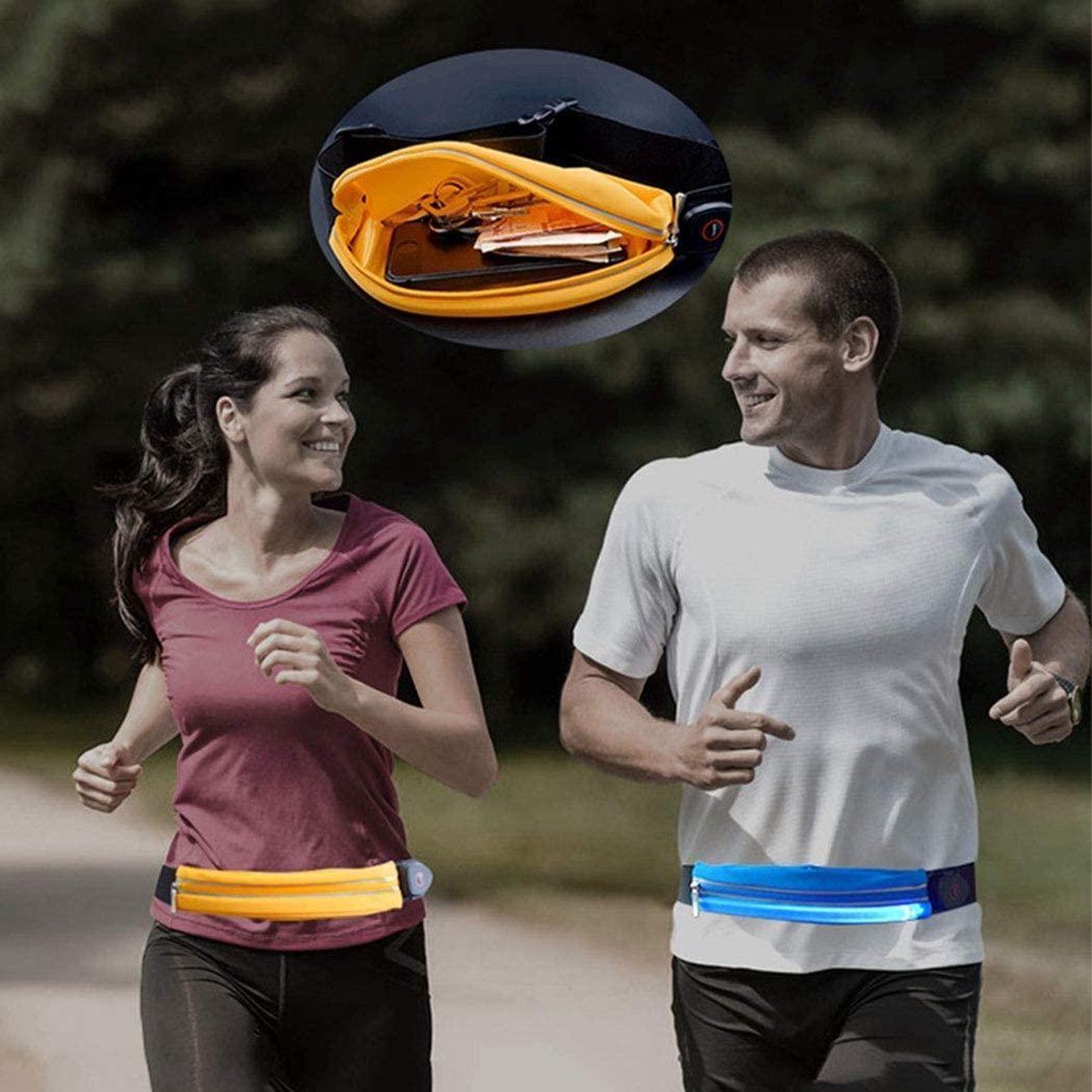 LED Running Belt | Wit |Waterproof | hardloop gordel | hardloop riem| hardloop verlichting|hardloop heupband | running belt| sport heuptasje | hardloop heuptas met LED | Jogging| hardlopen| fitness| Verstelbaar met oplaadbare USB kabel