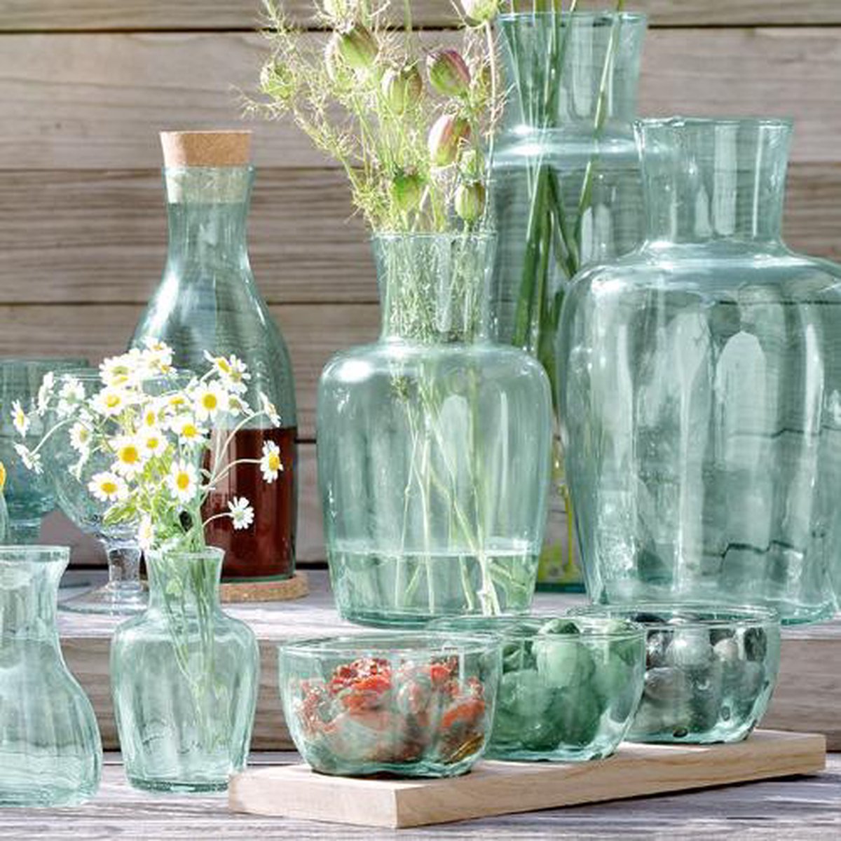 LSA Mia Tapasset - Gerecycled Glas - Met Houten Voet - 32 cm