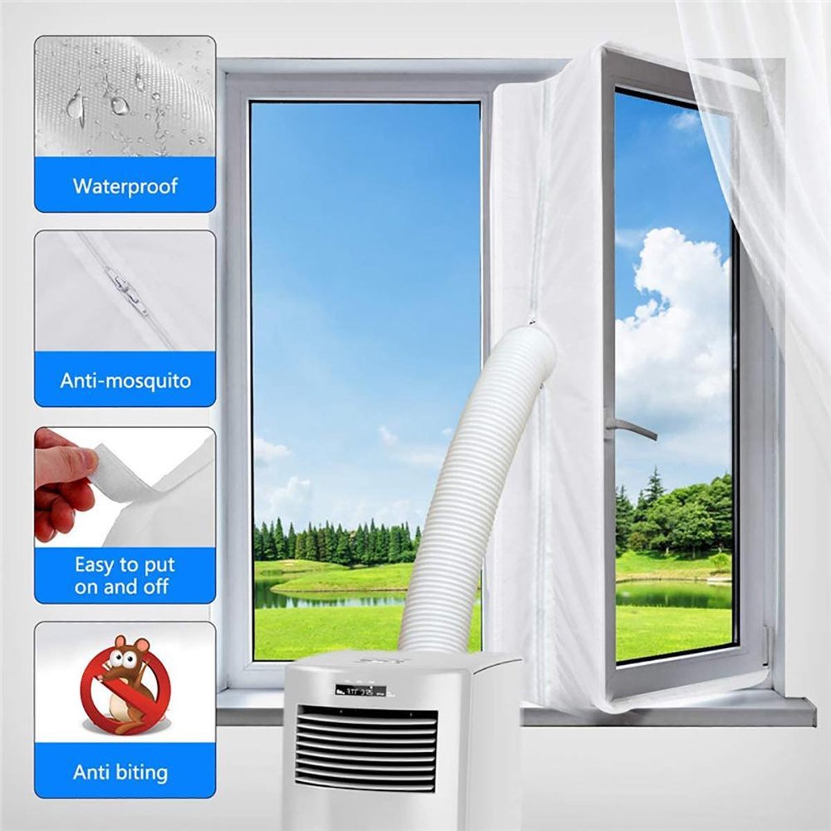 Aircloth Raamafdichtingskit mobiele airco-400 cm-Vensterafdichting voor airconditioners- Universele raamafdichting voor mobiele airconditioners en wasdrogers tot max 400 CM