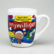 Mok - Cartoon Mok - Voor een fantastische vrijwilliger - Gevuld met een luxe cocktailmix - In cadeauverpakking met gekleurd krullint