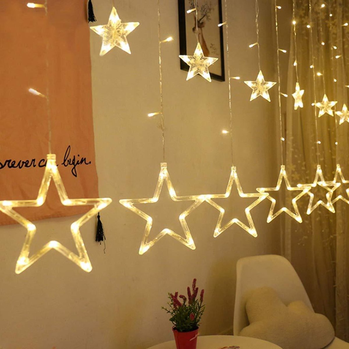 FlinQ LED Gezellig Sterrengordijn - 2.5 meter - Sterrenlicht - Warmwit