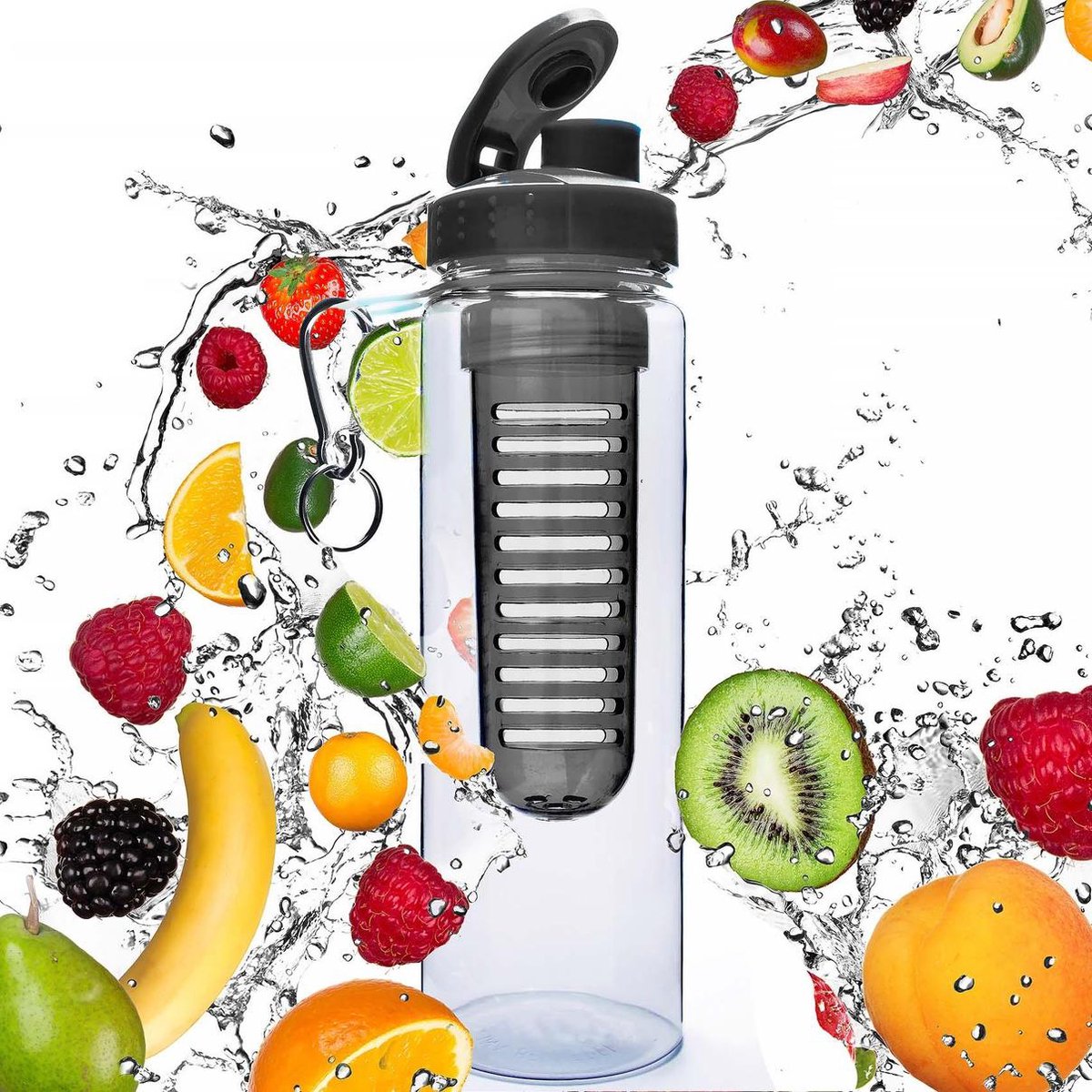 #DoYourFitness - Fruitwater fles - »FruitInfusior« - Fruit infuser voor fruitpunches / groente spritzers - 800ml - zwart