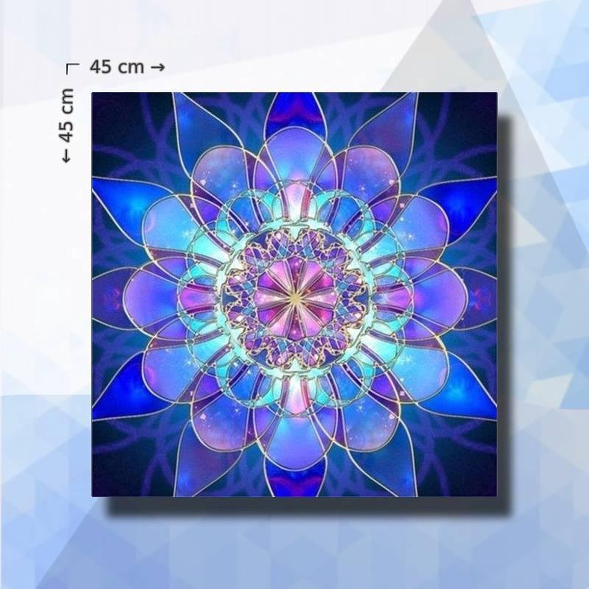 Diamond Painting Pakket Glas Mandala Blauw - vierkante steentjes - 45 x 45 cm
