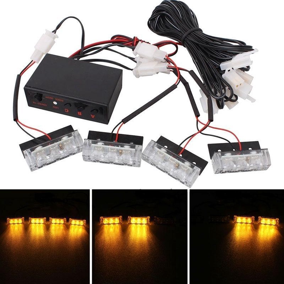 4 x 3 LED Auto Front Grille Politie Waarschuwingslichten Geel Knipperend Waterdicht Emergency Strobe Light Lamp