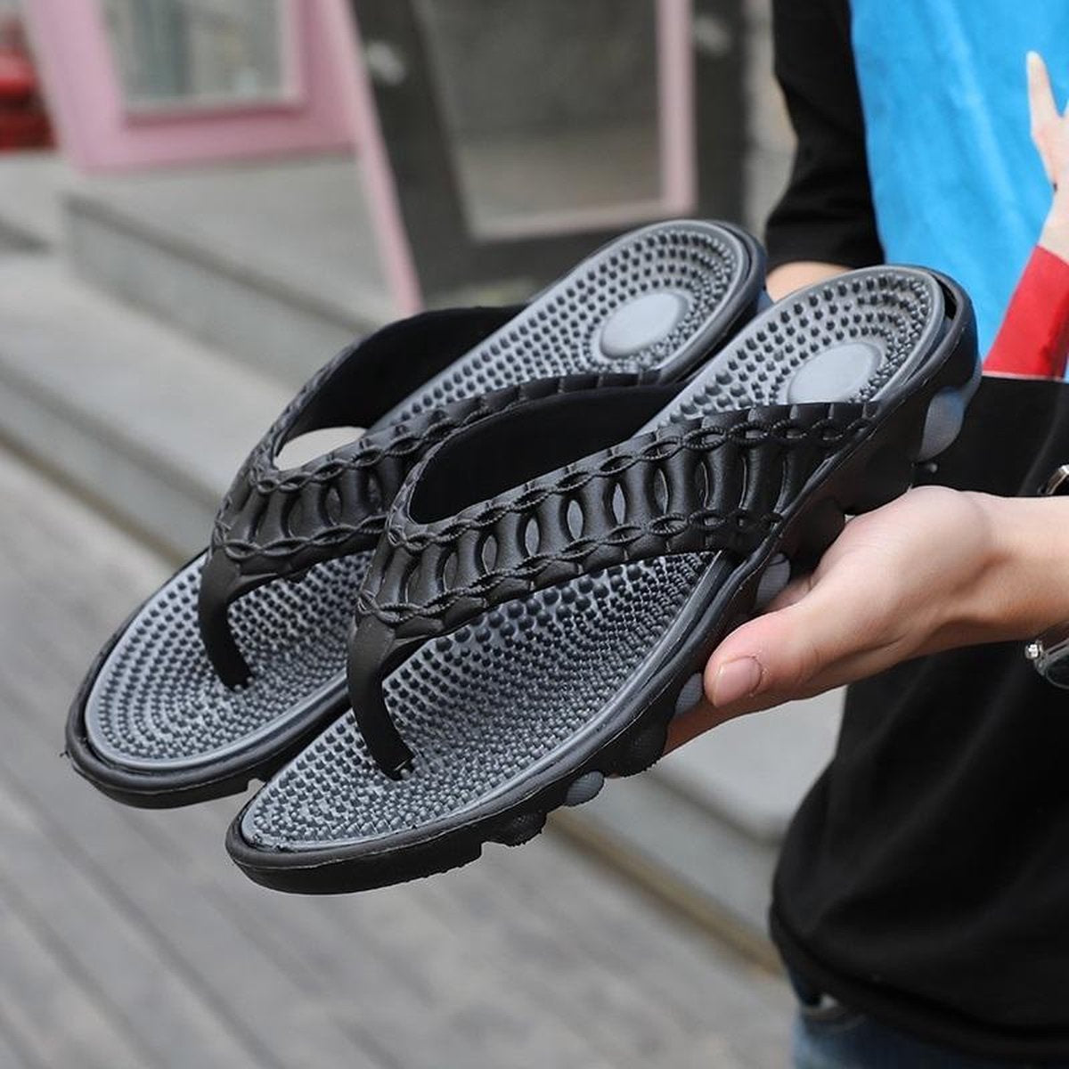 Zachte en comfortabele massagebodem-slippers voor heren (kleur: zwart