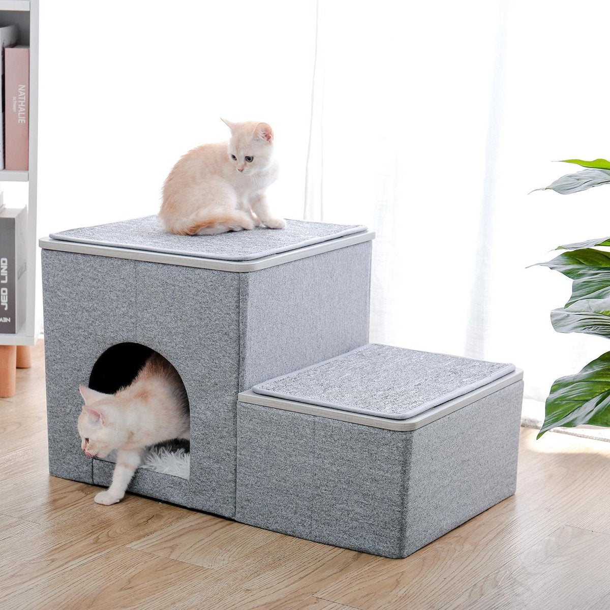 Baymate H228cm Huisdier Krabpaal Speelgoed Condo Kat Klimmen Toren multi-layer Met Hangmat Kat Huis Meubels Krassen Massief houten Post voor Kat AMT0067GY-HW
