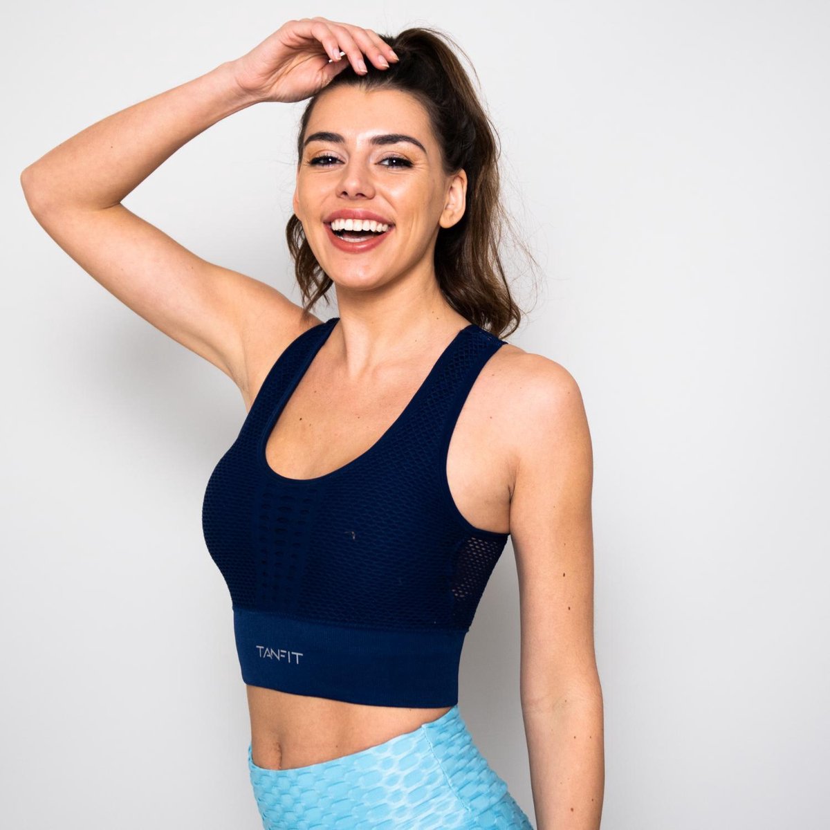 Fancy Mesh Sport bh - L - blauw