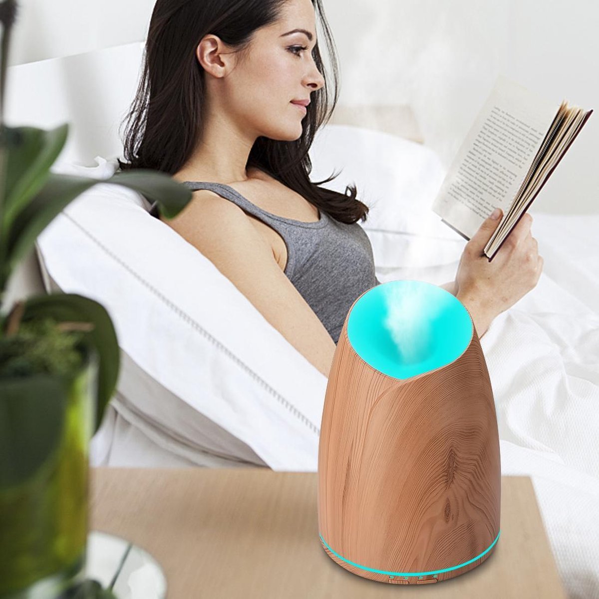 Devacieux Aroma Diffuser + 10ML Neutriherbs Olie - Geurverspreider - Bluetooth Speaker - Luchtbevochtiger Aromatherapie - Lichtbruin