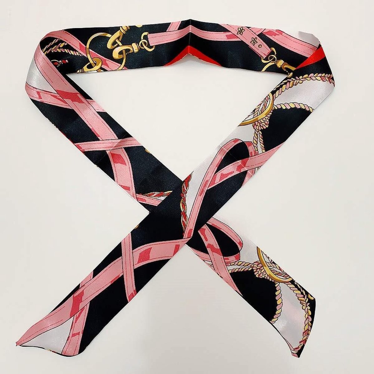 MINIIYOU® Dames satijnen haarsjaaltje roze zwart 98x4 cm | haar lint - dames haar sjaal | dames haarband | haarsjaal meiden - tieners - dames | sjaaltje - lint