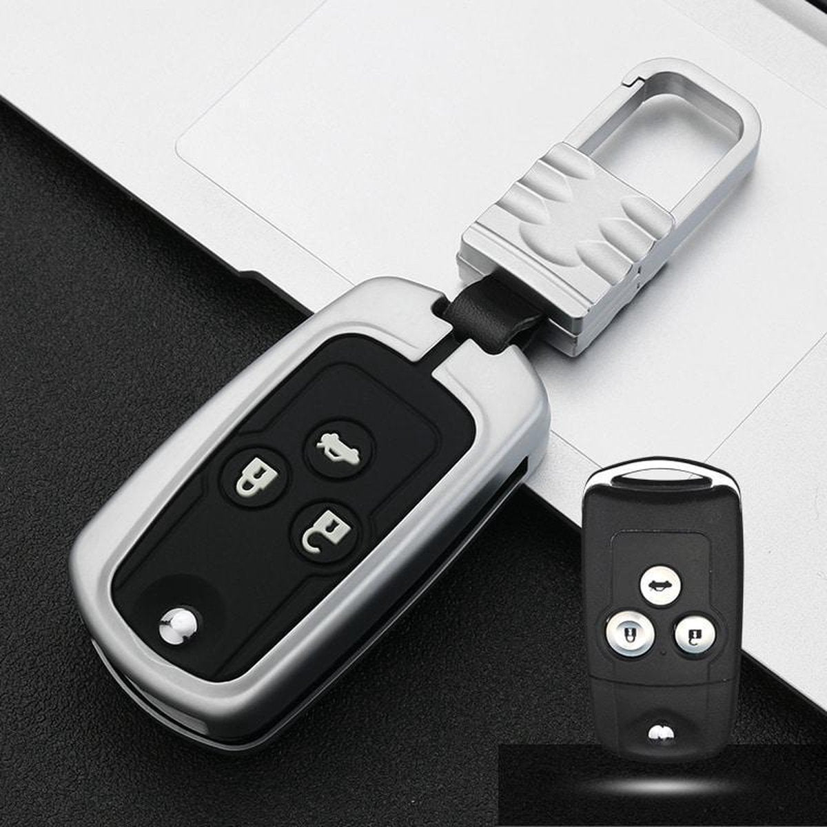Auto lichtgevende all-inclusive zinklegering sleutel beschermhoes sleutel shell voor honda c stijl vouwen 3-knop (zilver)