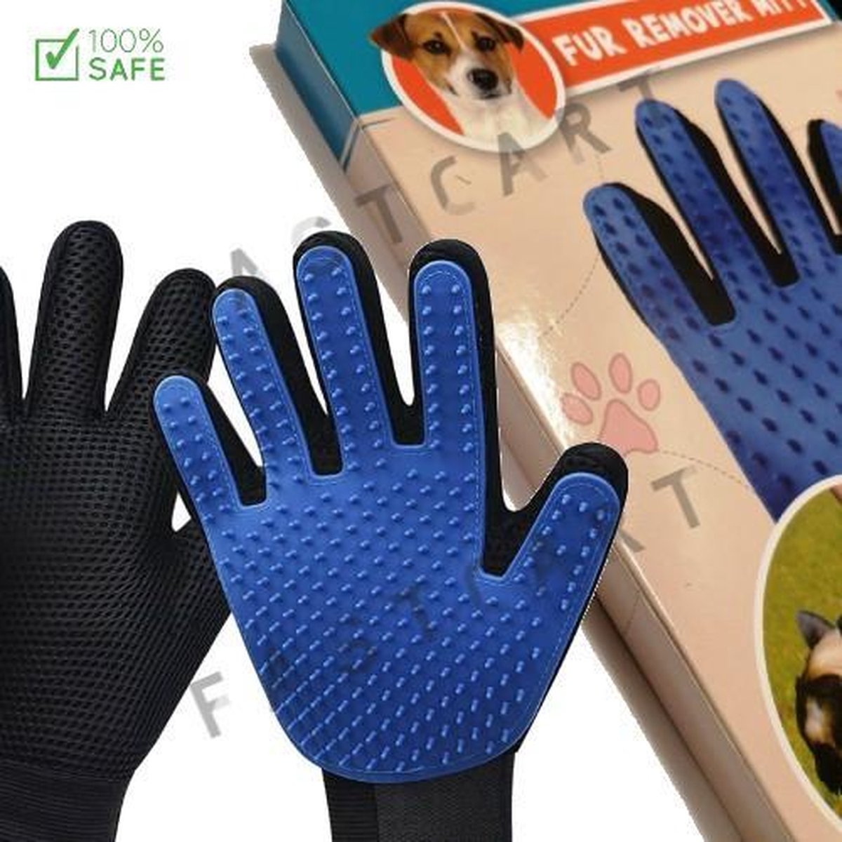 Dierenhaar Handschoen - Vachtverzorgingshandschoen - Handschoen - Kat - Hond - Knaagdieren - Vacht - Blauw
